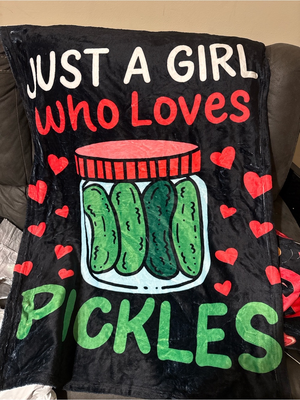 Just A Girl Who Loves Pickles Throw Blanket - Black with Red & Green